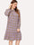 Plus Plaid Tie Neck Ruffle Hem Dress