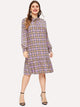 Plus Plaid Tie Neck Ruffle Hem Dress