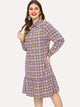 Plus Plaid Tie Neck Ruffle Hem Dress