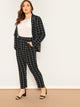 Plus Shawl Collar Grid Blazer & Pants Set