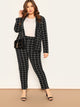 Plus Shawl Collar Grid Blazer & Pants Set