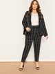 Plus Shawl Collar Grid Blazer & Pants Set