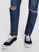 Men Button Waist Ripped Zip Hem Jeans