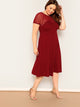  Plus V-back Mesh Sweetheart Fit & Flare Dress