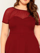  Plus V-back Mesh Sweetheart Fit & Flare Dress