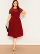  Plus V-back Mesh Sweetheart Fit & Flare Dress