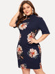 Plus Cut-out Shoulder Floral Bodycon Dress