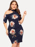 Plus Cut-out Shoulder Floral Bodycon Dress