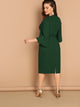 Plus Split Bell Sleeve Belted Pencil Dress