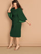 Plus Split Bell Sleeve Belted Pencil Dress