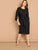 Plus Split Bell Sleeve Belted Pencil Dress