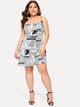 Plus Newspaper Print Cami Dress