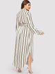 Plus V-neck Tie Waist Curved Hem Striped Dress