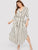 Plus V-neck Tie Waist Curved Hem Striped Dress