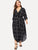 Plus Notch Collar Curved Hem Wrap Grid Dress