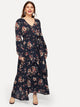 Plus Surplice Neck Belted Floral Maxi Dress