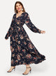 Plus Surplice Neck Belted Floral Maxi Dress