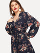 Plus Surplice Neck Belted Floral Maxi Dress