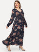 Plus Surplice Neck Belted Floral Maxi Dress