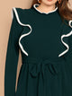  Plus Ruffle Trim Keyhole Back Belted Dress