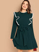 Plus Keyhole Back Ruffle Belted Dress