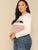  Plus Color Block Rib-knit Letter Print Top
