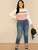  Plus Color Block Rib-knit Letter Print Top