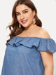 Plus Off The Shoulder Flounce Trim Denim Dress