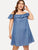 Plus Off The Shoulder Flounce Trim Denim Dress