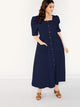 Plus Square Neck Button Front Puff Sleeve Maxi Dress