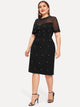 Plus Mesh Insert Pearls Beaded Dress