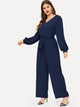 Plus Wide Leg Self Tie Jumpsuit