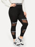 Plus Mesh Panel Letter Print Leggings