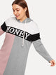 Plus Heathered Knit Panel Letter Hoodie Dress