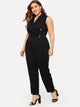 Plus Solid Button Decoration Blazer Jumpsuit