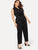 Plus Solid Button Decoration Blazer Jumpsuit