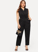 Plus Solid Button Decoration Blazer Jumpsuit