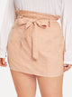 Plus Button Waist Belted Paperbag Skirt