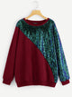 Plus Sequin Patched Two-tone Sweatshirt