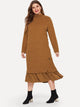  Plus High Neck Ruffle Hem Rib-knit Dress