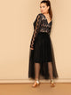  Plus Lace Bodice Mesh Hem Dress