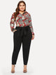 Plus Solid Self-tie Waist Pants