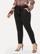 Plus Solid Self-tie Waist Pants