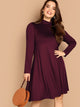  Plus Rolled Neck Swing Dress