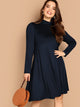  Plus Rolled Neck Swing Dress