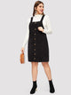 Plus Thick Strap Button Up Cord Overall Dress