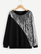 Plus Sequin Patched Two-tone Sweatshirt