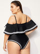 Plus Striped Flounce Bardot One Piece Swim