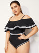 Plus Striped Flounce Bardot One Piece Swim