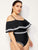 Plus Striped Flounce Bardot One Piece Swim